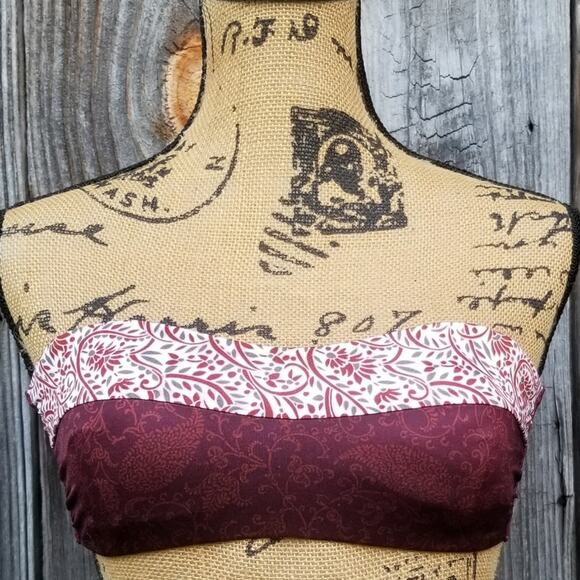 Bandeau Bikini Top Athleta Aqualuxe Batik Size XS Maroon Stretch Convertible EUC - Picture 3 of 11